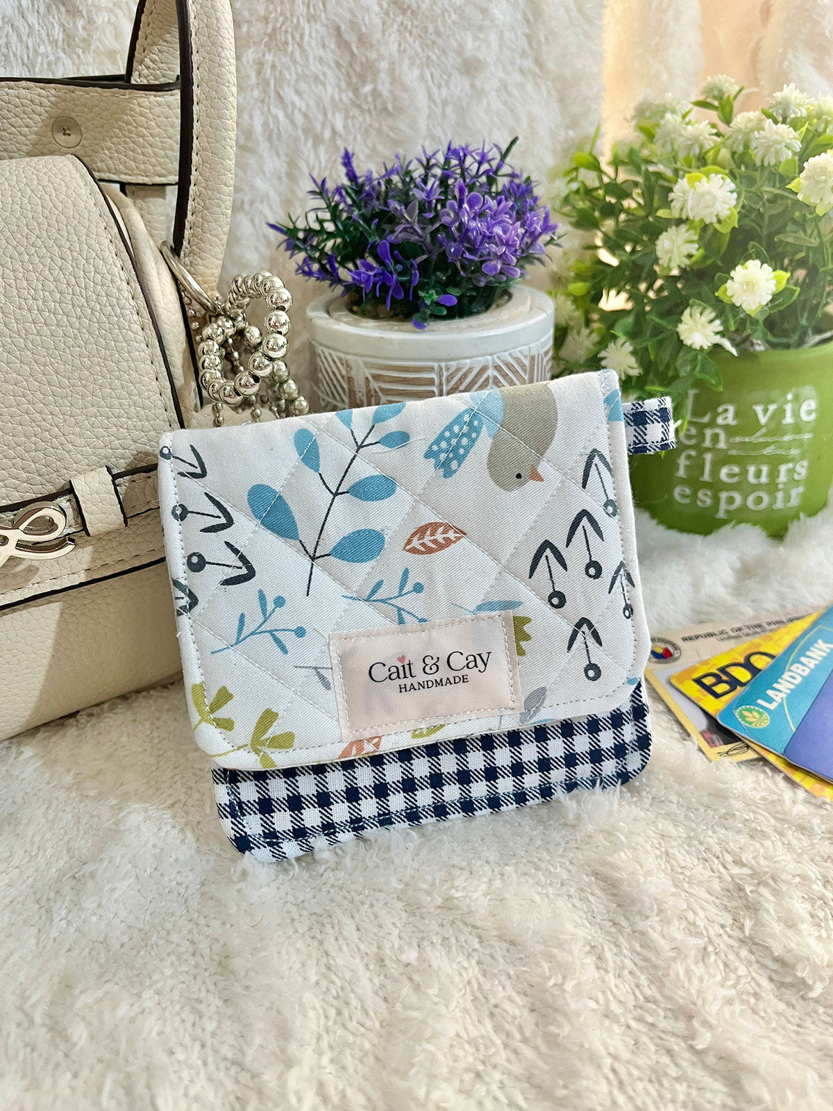 Mini Card Holder Wallet – Floral and Gingham Print
