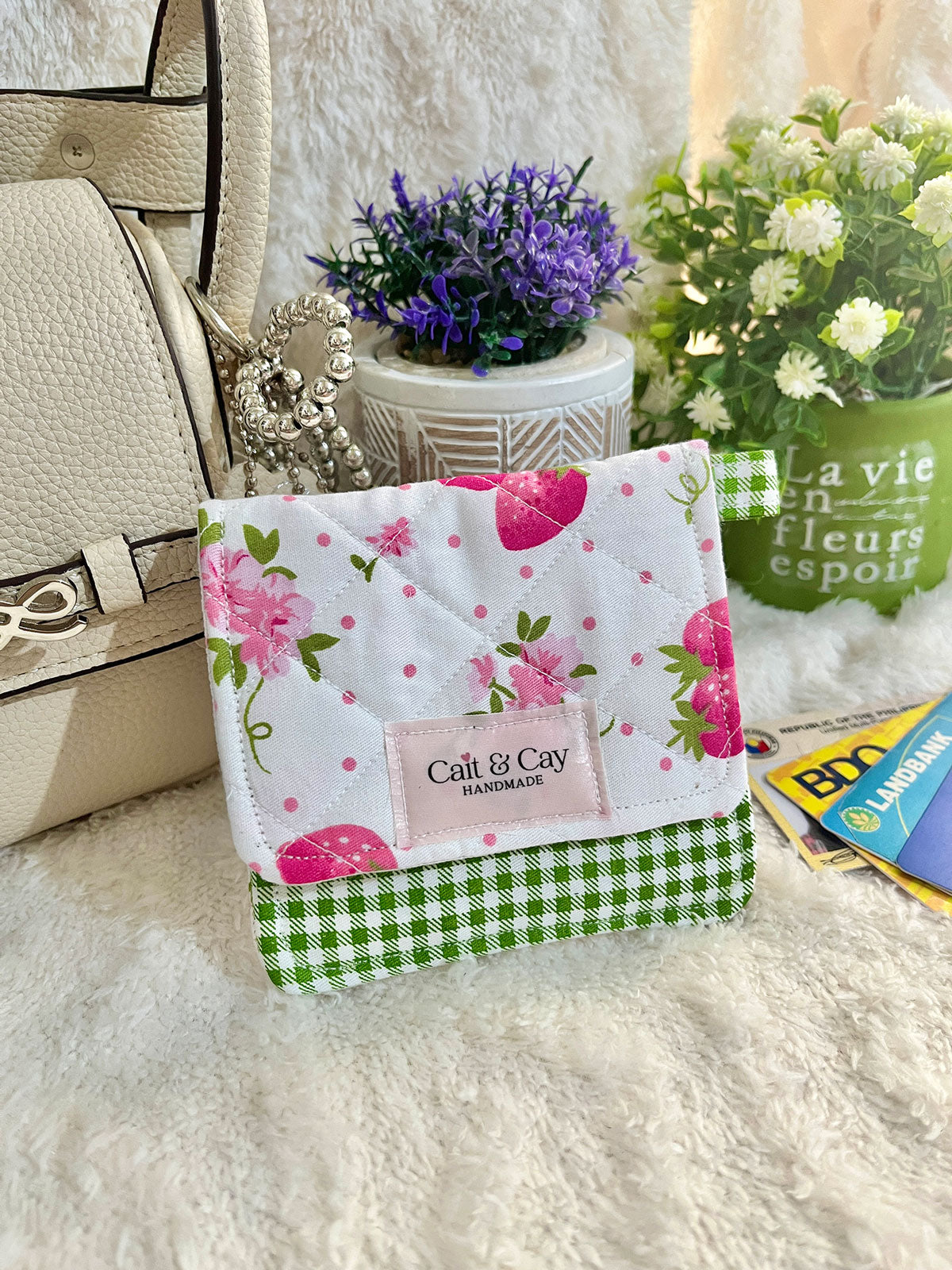 Mini Card Holder Wallet – Floral and Gingham Print