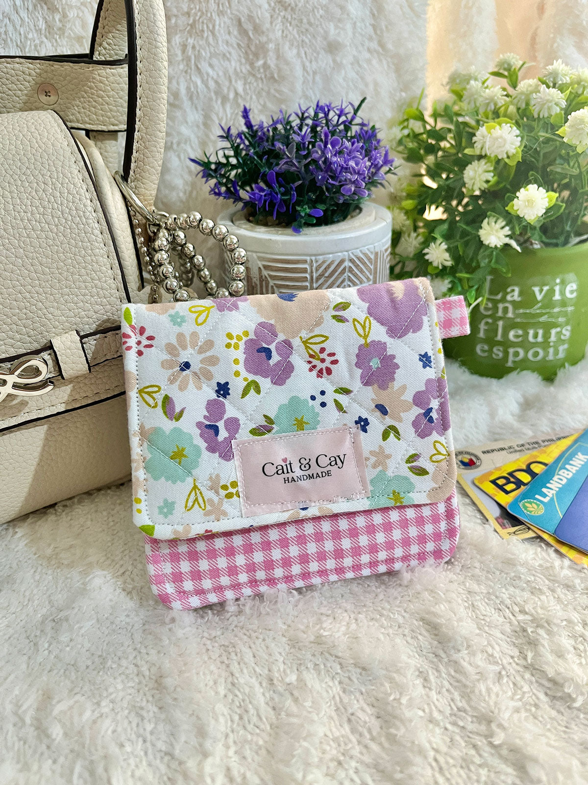 Mini Card Holder Wallet – Floral and Gingham Print