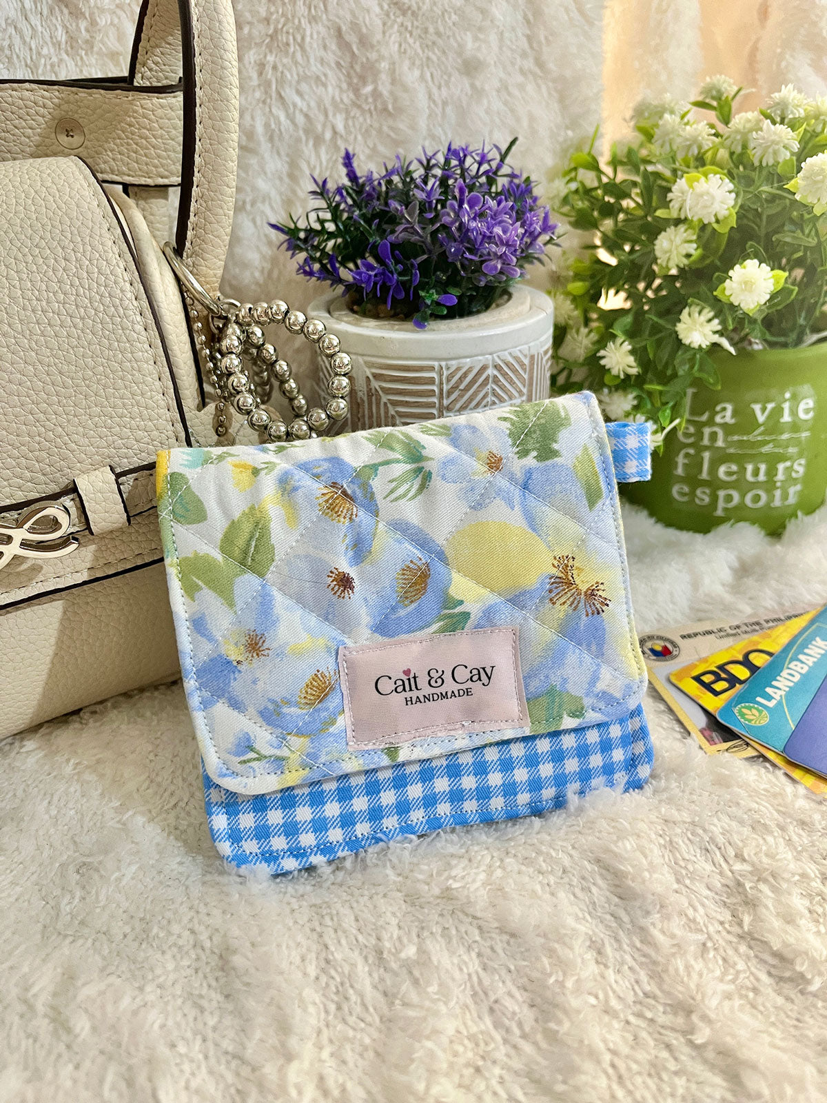 Mini Card Holder Wallet – Floral and Gingham Print