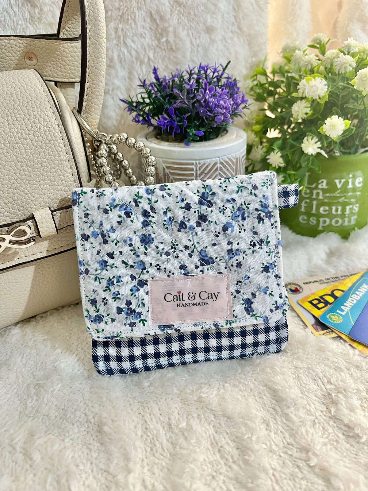 Mini Card Holder Wallet – Floral and Gingham Print