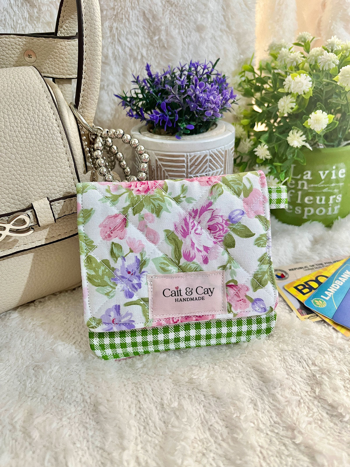 Mini Card Holder Wallet – Floral and Gingham Print