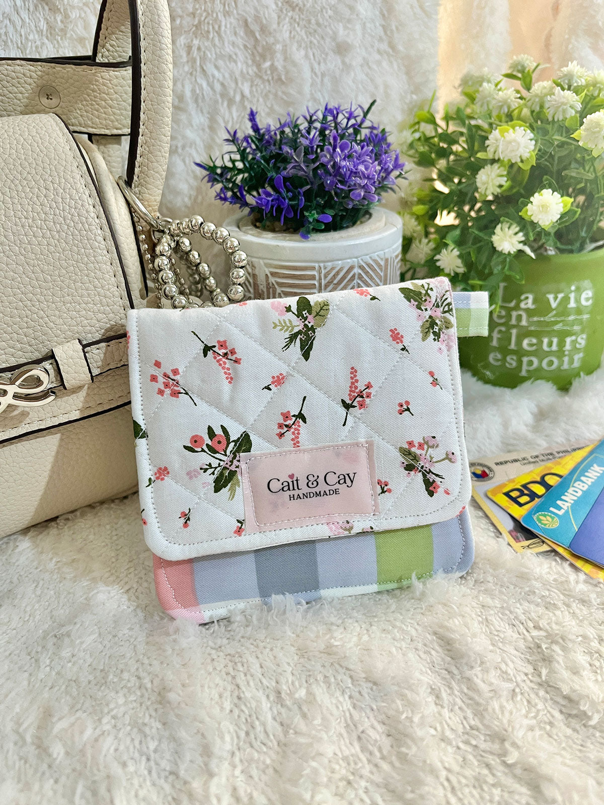 Mini Card Holder Wallet – Floral and Gingham Print