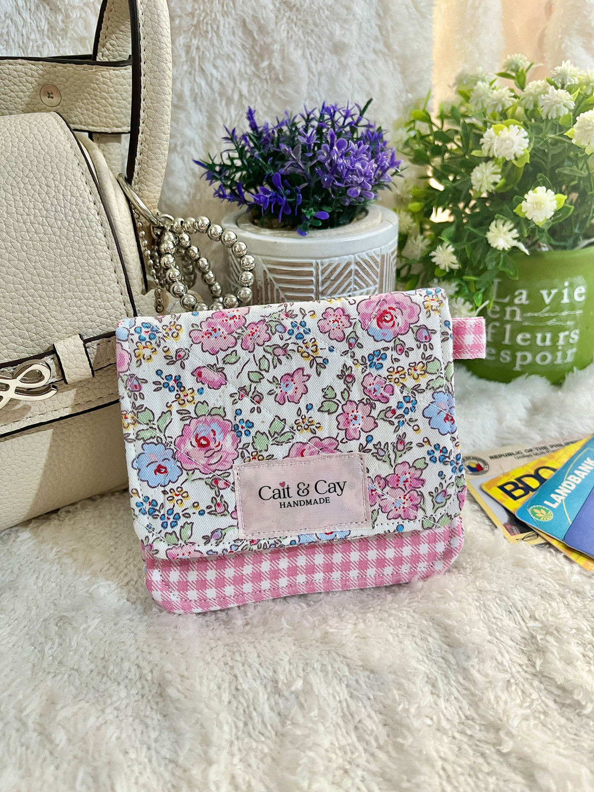 Mini Card Holder Wallet – Floral and Gingham Print